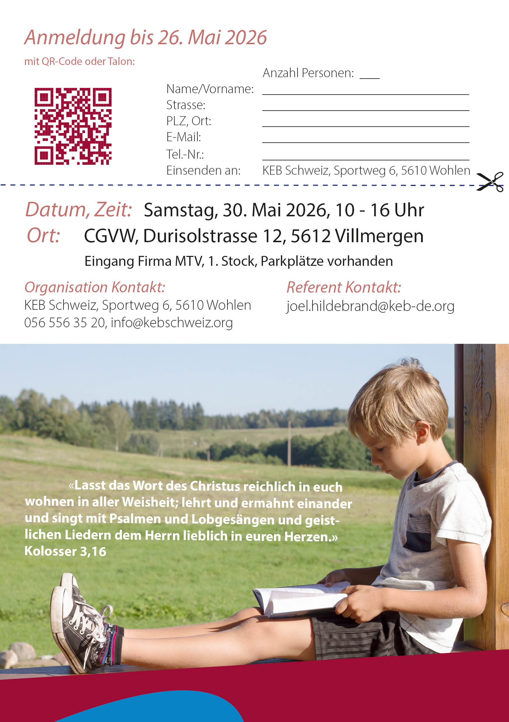 Flyer - 75 Jahre KEB in der Schweiz - Rückseite mit dem Programm